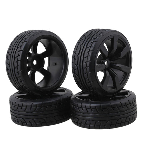 65mm OD RC1:10 On-road Racing Car Rubber Tires with 7-spoke Wheel RimsWS4000