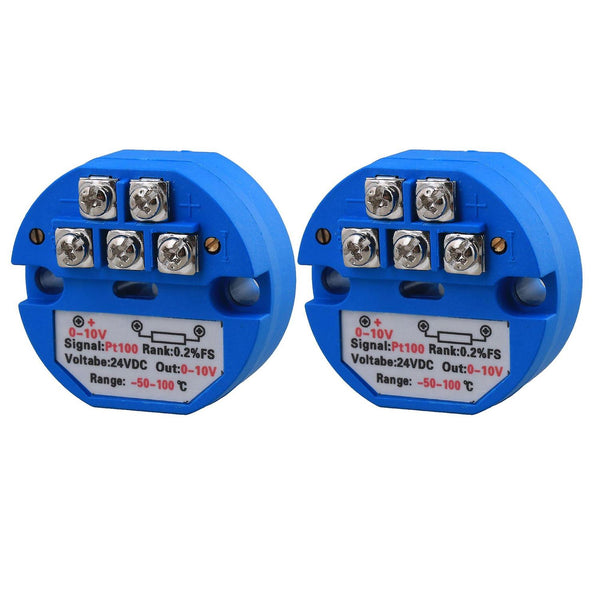 2pcs Temperature Sensor Transmitter 0-10V Output for Industry Blue PT100WS4668