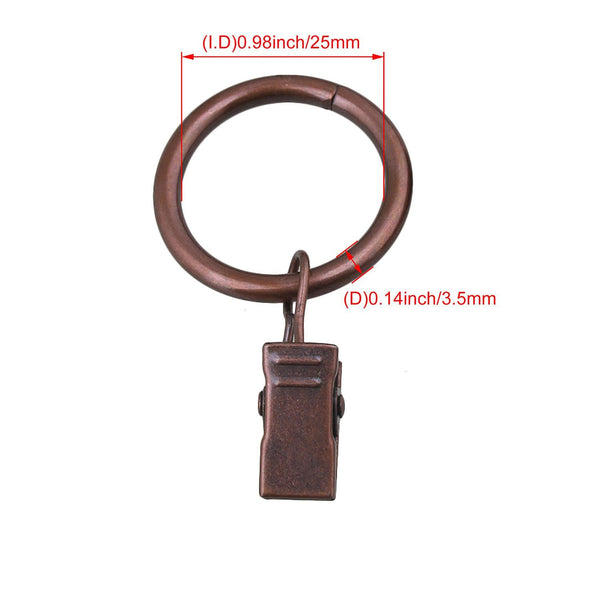 60pcs Iron Decorative Curtain Rings with Clips 2.5x0.35cm Red BronzeWS4896