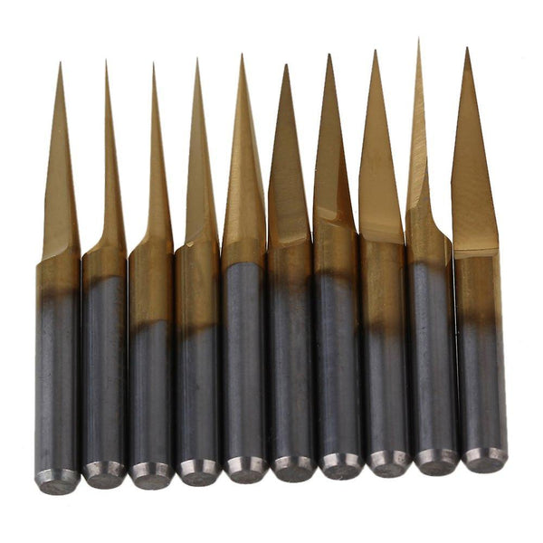 10pcs Titanium 3.175mm Carbide Engraving Bit 15 Degree CNC PCB Router Tool 0.1mmWS6137