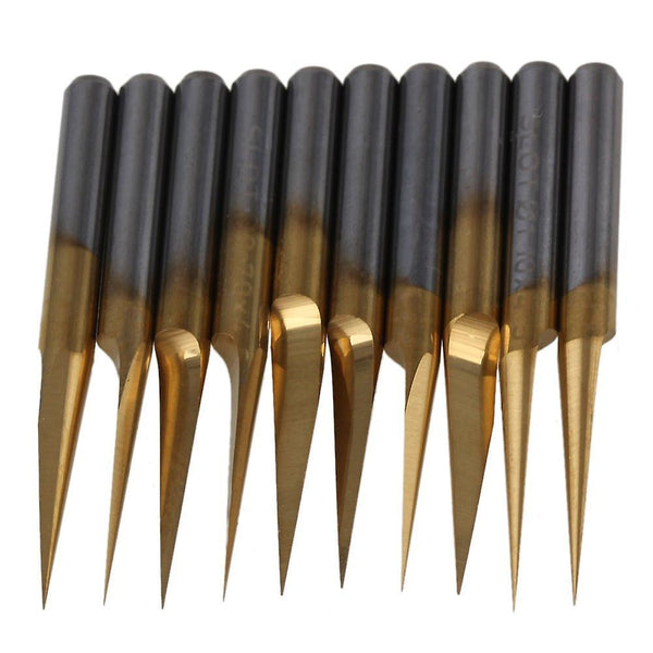 10pcs Titanium 3.175mm Carbide Engraving Bit 15 Degree CNC PCB Router Tool 0.1mmWS6137