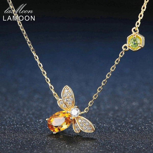 Bee 925 Sterling Silver Necklace Natural Citrine Gemstone NecklacesWS7970