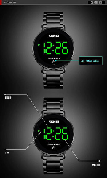 Touch Screen LED Time Men's Watch Waterproof(Black)WS8652