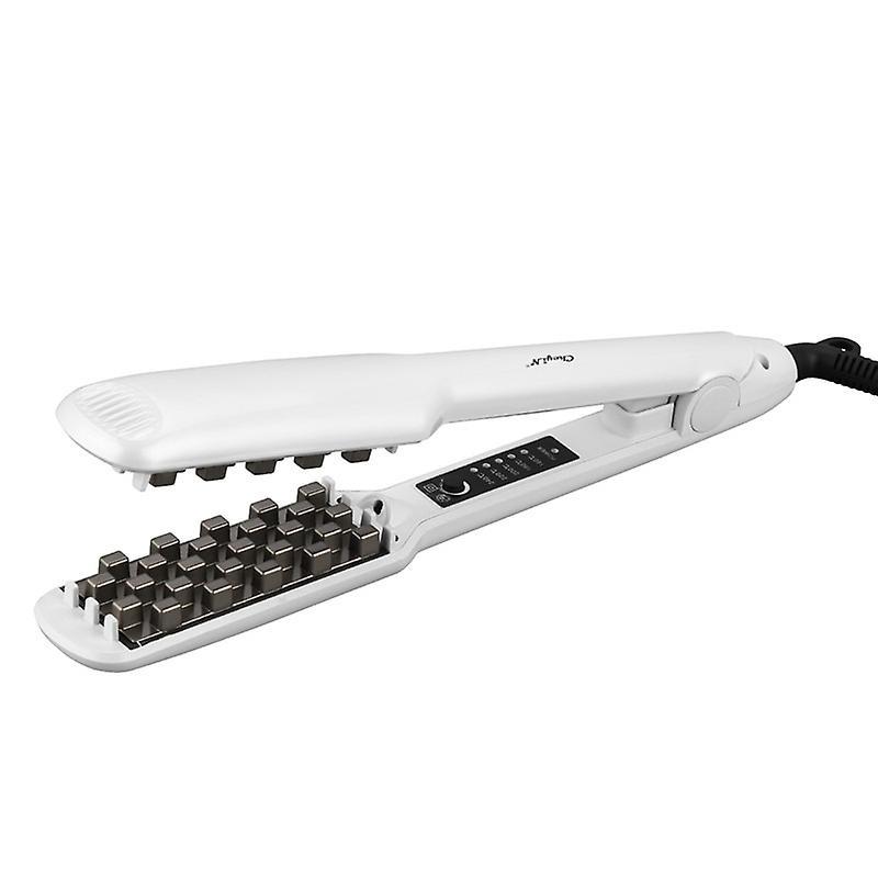 3D Grid Hair Crimper Volumizer Corrugated Curler Splint Perm 5 Temperatures|Curling Irons(White)WS9633