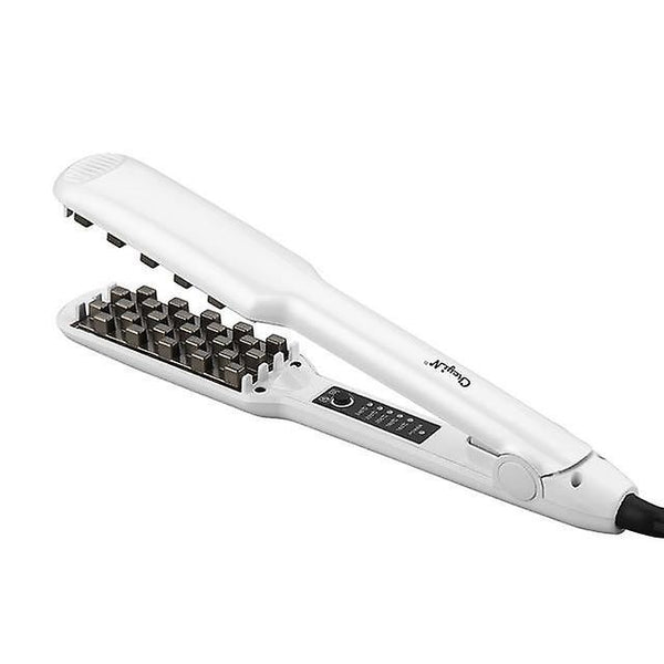 3D Grid Hair Crimper Volumizer Corrugated Curler Splint Perm 5 Temperatures|Curling Irons(White)WS9633