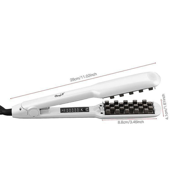 3D Grid Hair Crimper Volumizer Corrugated Curler Splint Perm 5 Temperatures|Curling Irons(White)WS9633