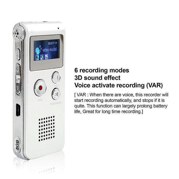 For Rechargeable 8GB Digital Recorder Dictaphone MP3 WS10744