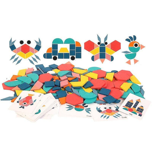 180pcs Wooden Pattern Geometric Jigsaw Puzzles Brain Teasers Tangrams Educational Jigsaw Toy|WS11265