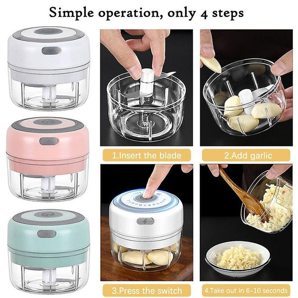 Electric Food Crusher Mini Garlic Press Vegetable Chopper For Kitchen Ginger Chili(White,100ML)WS11283