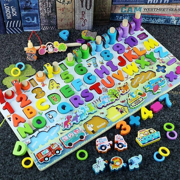 Wooden Number Puzzles Toddlers Montessori Toys for Kids Letter Vehicle Fishing Counting BlocksWS11773