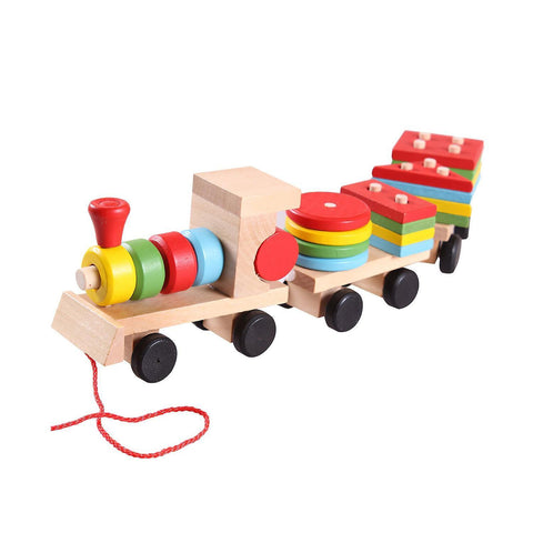 Wood Train Truck Set Geometric Sorting Board Montessori Kids Educational Toy StackedWS11877