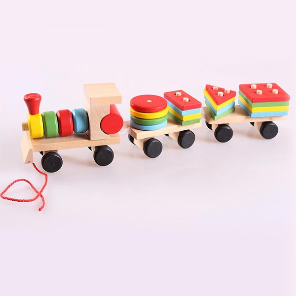 Wood Train Truck Set Geometric Sorting Board Montessori Kids Educational Toy StackedWS11877