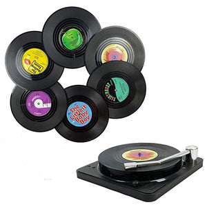 6colors Vinyl Disk Coasters With Vinyl Record Player Holder Creative Cup Antislip Pads|Mats & PadsWS11908