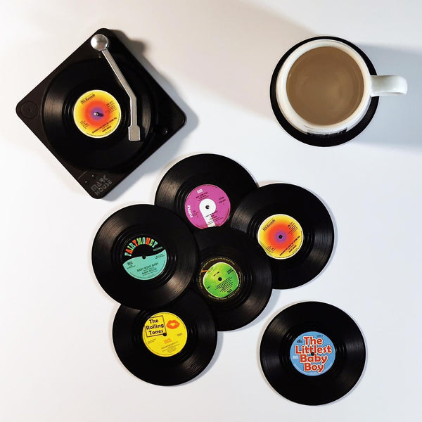 6colors Vinyl Disk Coasters With Vinyl Record Player Holder Creative Cup Antislip Pads|Mats & PadsWS11908