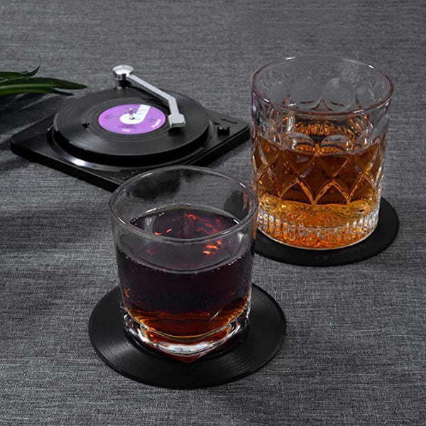 6colors Vinyl Disk Coasters With Vinyl Record Player Holder Creative Cup Antislip Pads|Mats & PadsWS11908