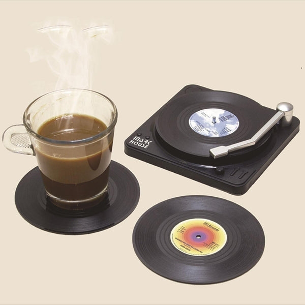 6colors Vinyl Disk Coasters With Vinyl Record Player Holder Creative Cup Antislip Pads|Mats & PadsWS11908