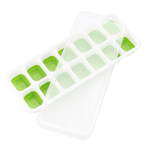 For 25cm 14 Grid Food Grade Ice Tray Home With Lid DIY Ice Cube Mold 4Pc Covered Ice Mould(Green) WS12956