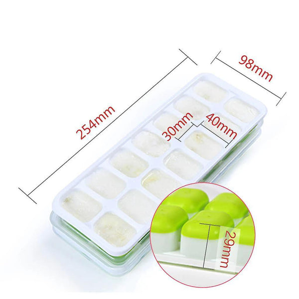 For 25cm 14 Grid Food Grade Ice Tray Home With Lid DIY Ice Cube Mold 4Pc Covered Ice Mould(Green) WS12956