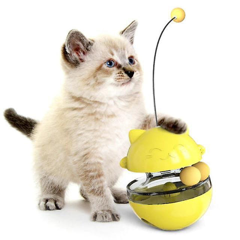 For Rotating Cat Toys Shaking Leaking Food Ball Stick Adjustable Snack Slow Food Interactive(yellow) WS13830