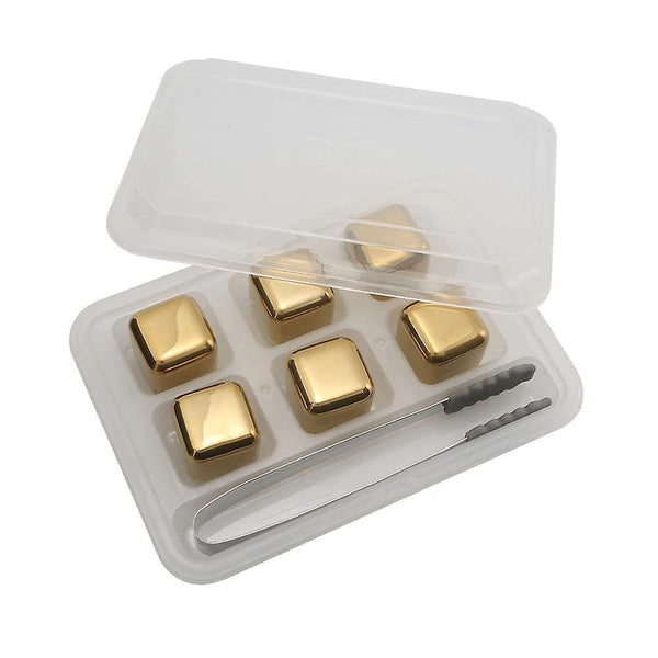 6pcs Golden Whiskey Stones Ice Whiskey Ice Bucket Champagne Beer Cooler Stainless Steel(Golden)WS13862