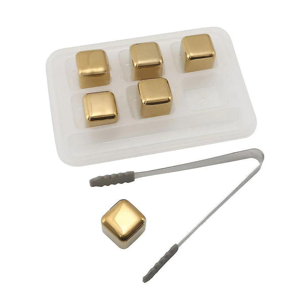 6pcs Golden Whiskey Stones Ice Whiskey Ice Bucket Champagne Beer Cooler Stainless Steel(Golden)WS13862