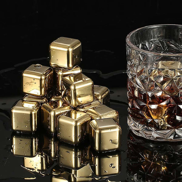 6pcs Golden Whiskey Stones Ice Whiskey Ice Bucket Champagne Beer Cooler Stainless Steel(Golden)WS13862