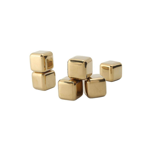 6pcs Golden Whiskey Stones Ice Whiskey Ice Bucket Champagne Beer Cooler Stainless Steel(Golden)WS13862