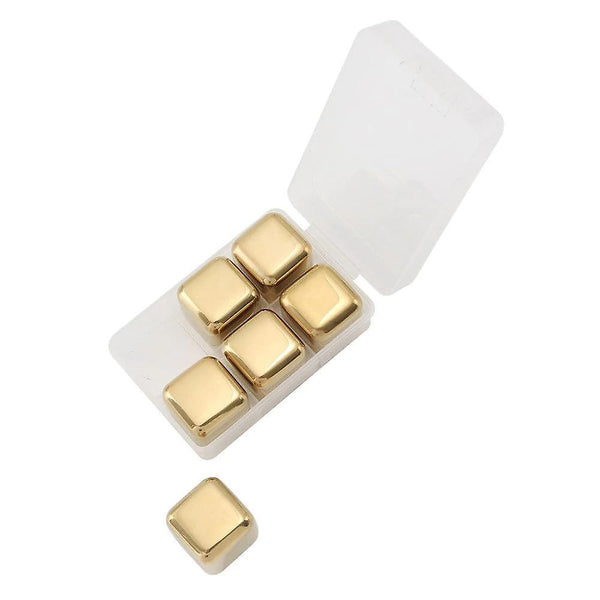 6pcs Golden Whiskey Stones Ice Whiskey Ice Bucket Champagne Beer Cooler Stainless Steel(Golden)WS13862