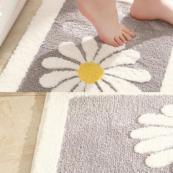 For Daisy Flower Bath Mat Water Absorption Non slip Super Soft Machine Washable Rug（grey 40x60CM) WS13913