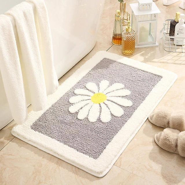 For Daisy Flower Bath Mat Water Absorption Non slip Super Soft Machine Washable Rug（grey 40x60CM) WS13913