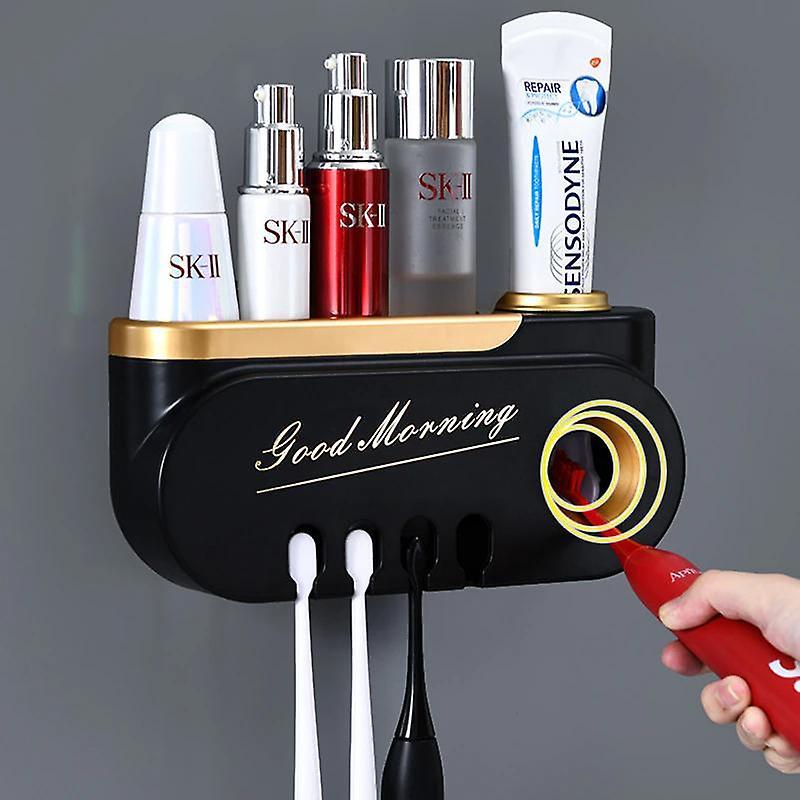 For black Wall Mounted Toothbrush Holder Automatic Toothpaste Dispener Squeezer Makeup Rack Organizer WS14435