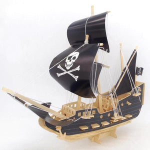 3D Pirate Boat Model DIY Wooden Kit Ship Wooden Model Puzzle Educational Children|Blocks(Black)WS15233