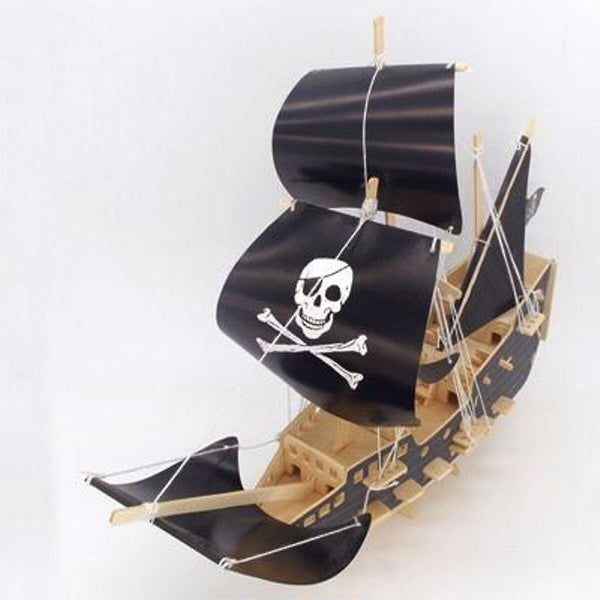 3D Pirate Boat Model DIY Wooden Kit Ship Wooden Model Puzzle Educational Children|Blocks(Black)WS15233