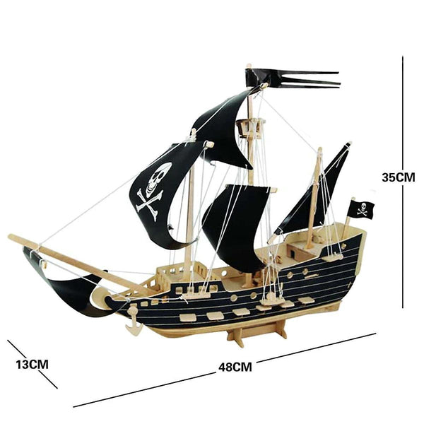 3D Pirate Boat Model DIY Wooden Kit Ship Wooden Model Puzzle Educational Children|Blocks(Black)WS15233