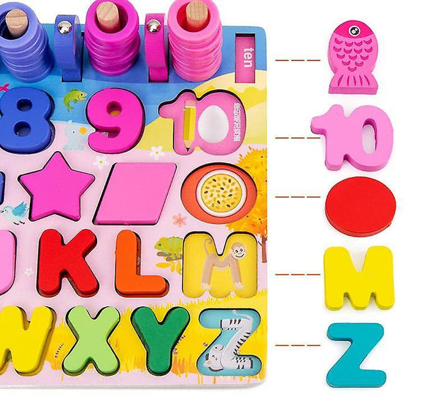 Kids Wooden Puzzle Alphabet Sorting Fishing Game Toy Educational Math Stacking Montessori Toys|WS16669