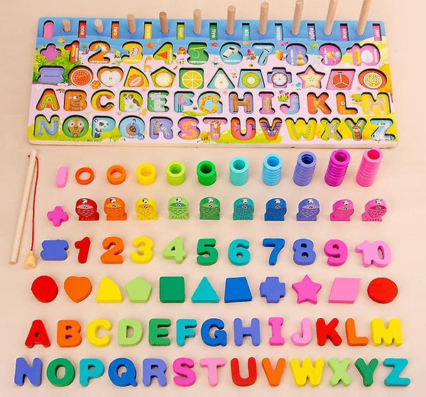 Kids Wooden Puzzle Alphabet Sorting Fishing Game Toy Educational Math Stacking Montessori Toys|WS16669