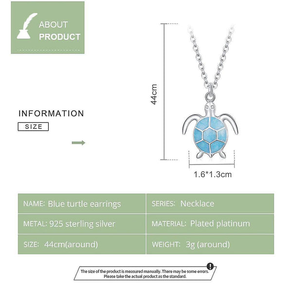 925 Sterling Silver Blue Turtle Necklace Cute Animal Long Chain Link NecklaceWS17141