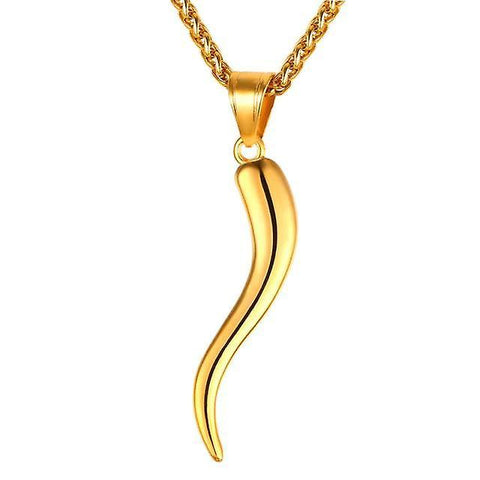 Collare Italian Horn Necklace Cornetto Gold Color Cornuto Jewelry Stainless SteelWS17228