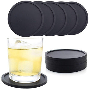 5Pcs Round Silicone Black Drink Coasters Placemats For Table Mats For Dinner Table PlacematWS17868