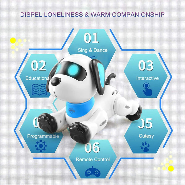 Electronic Robot Dog Stunt Dog Remote Control Programmable Touch Music Dancing Toy|RC Robot(White)WS18052