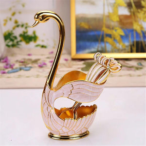 Zinc Alloy Swan Base Fork Spoon Stand Holder Fruit Tableware Kitchen Utensil|Cooking Tool SetsWS18632