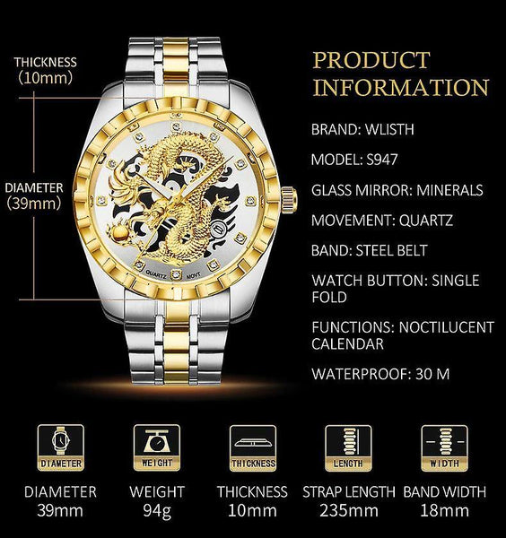 Casual Watch Waterproof Watch Golden Dragon Watch silv1