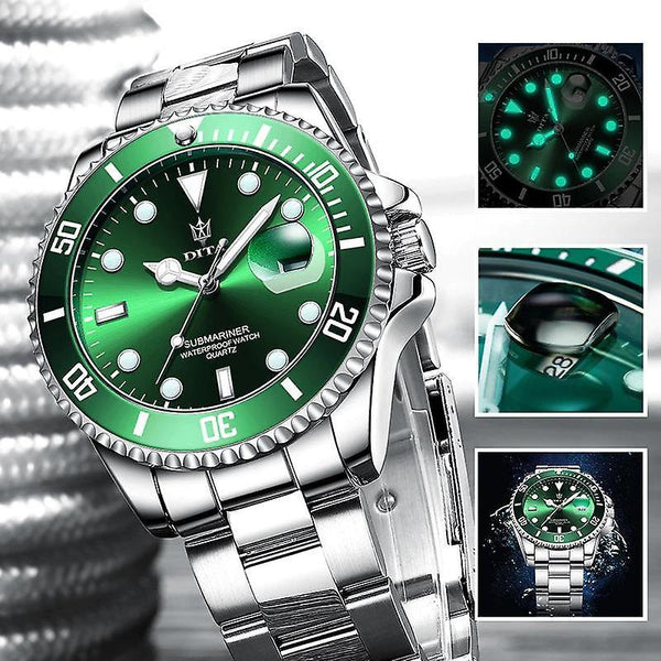 Casual Quartz Watch Men Elegant Green Waterproof Watch