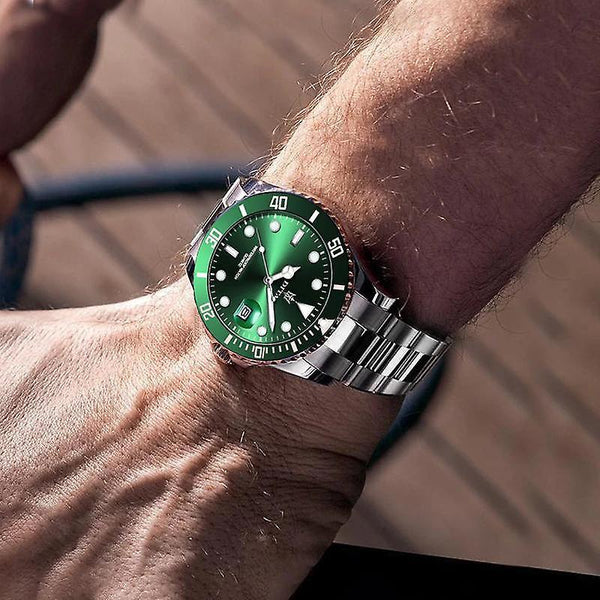 Casual Quartz Watch Men Elegant Green Waterproof Watch