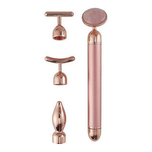 4 In 1 Vibrating Rose Quartz T/V Shaped Lifting Beauty Bar Massager|Home Use Beauty Devices(Pink)WS23534