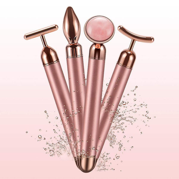 4 In 1 Vibrating Rose Quartz T/V Shaped Lifting Beauty Bar Massager|Home Use Beauty Devices(Pink)WS23534