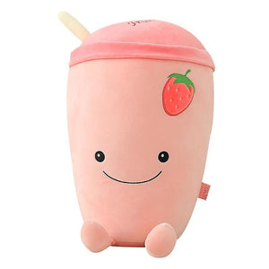 25cm Cute Fruit Juice Cup Shaped Pillow Peluches Toys Stuffed Soft Plush Bubble Tea （Strawberry）WS24578