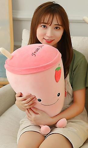 25cm Cute Fruit Juice Cup Shaped Pillow Peluches Toys Stuffed Soft Plush Bubble Tea （Strawberry）WS24578