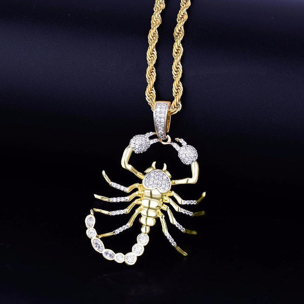 Animal Scorpion Hop Pendant Necklace Chain Gold Color Bling Cubic Zircon Jewelry GiftWS23544