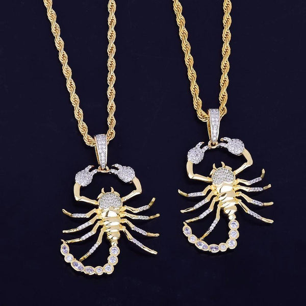 Animal Scorpion Hop Pendant Necklace Chain Gold Color Bling Cubic Zircon Jewelry GiftWS23544